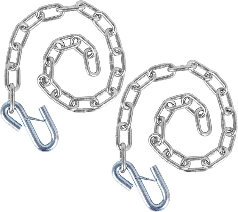 TeukRiGa 3/16" X 27" Grade 30 Steel Boat Trailer Safety Chain with Spring Clip Hooks 35,00 lbs, 2 Pcs (3/16" X 27") - Image 1